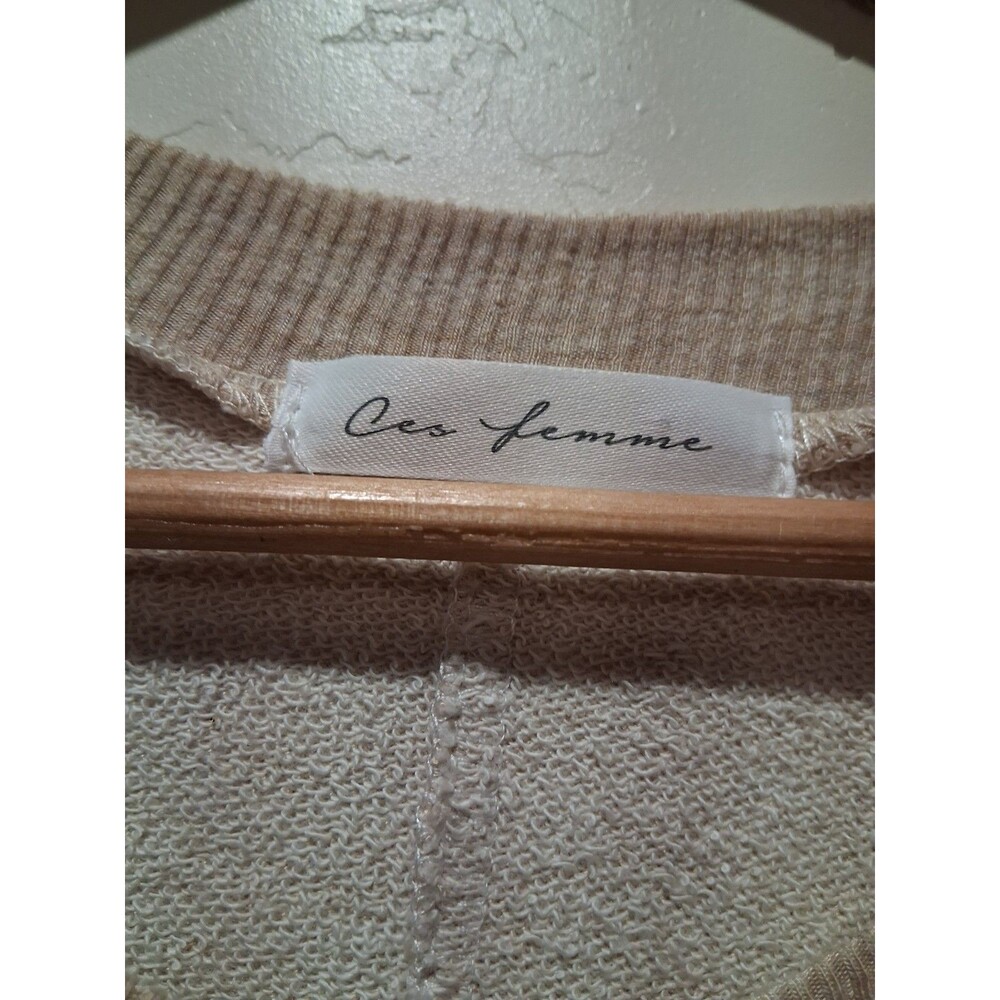 Ces Femme Oatmeal French Terry Pleated Sleeveless Mini Dress Lagenlook Artsy M/L - Picture 5 of 9